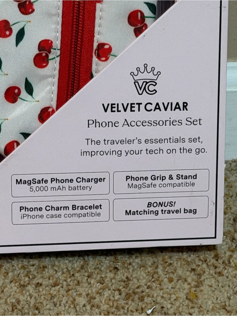 Velvet Caviar Cherry Phone Accessories Set - White & Red
